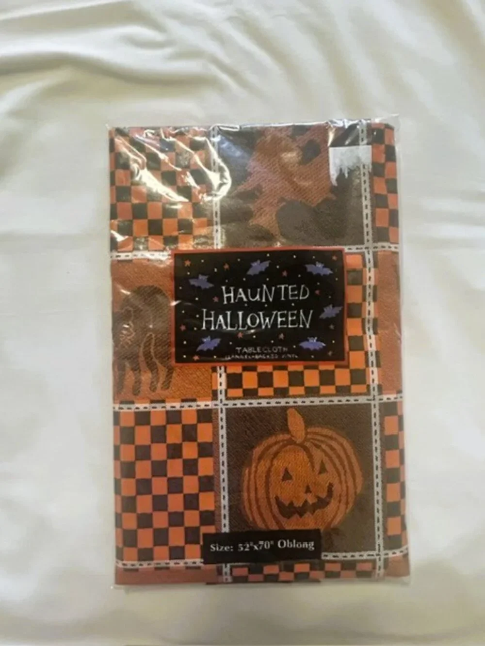 Halloween Table Cloth Haunted 52 x 70 in Oblong Vinyl  Polyester Backed